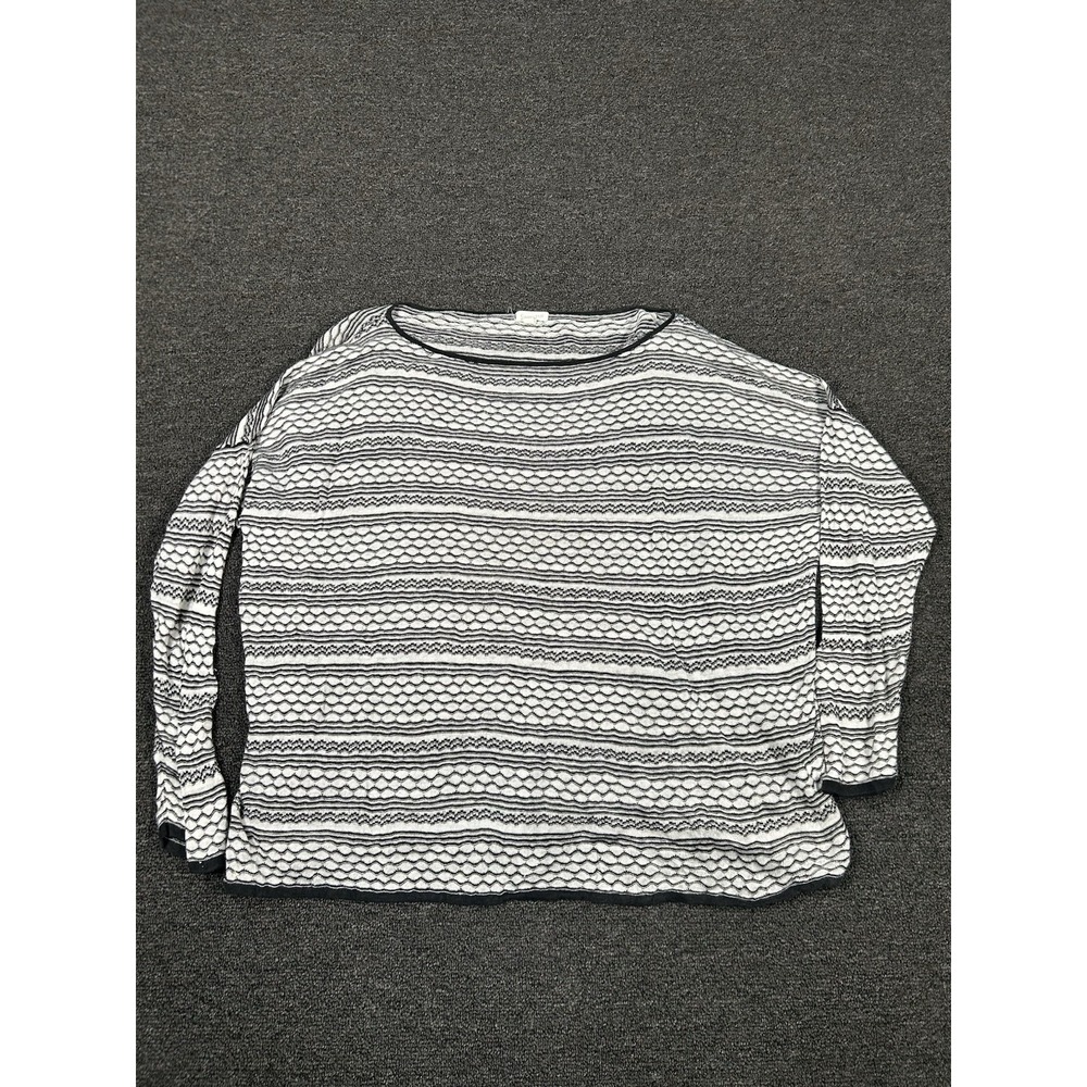 Garnet Hill Sweater Women's Large Black White 100% Organic Linen Geometric Print